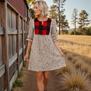 'Brit' Buffalo plaid animal print dress